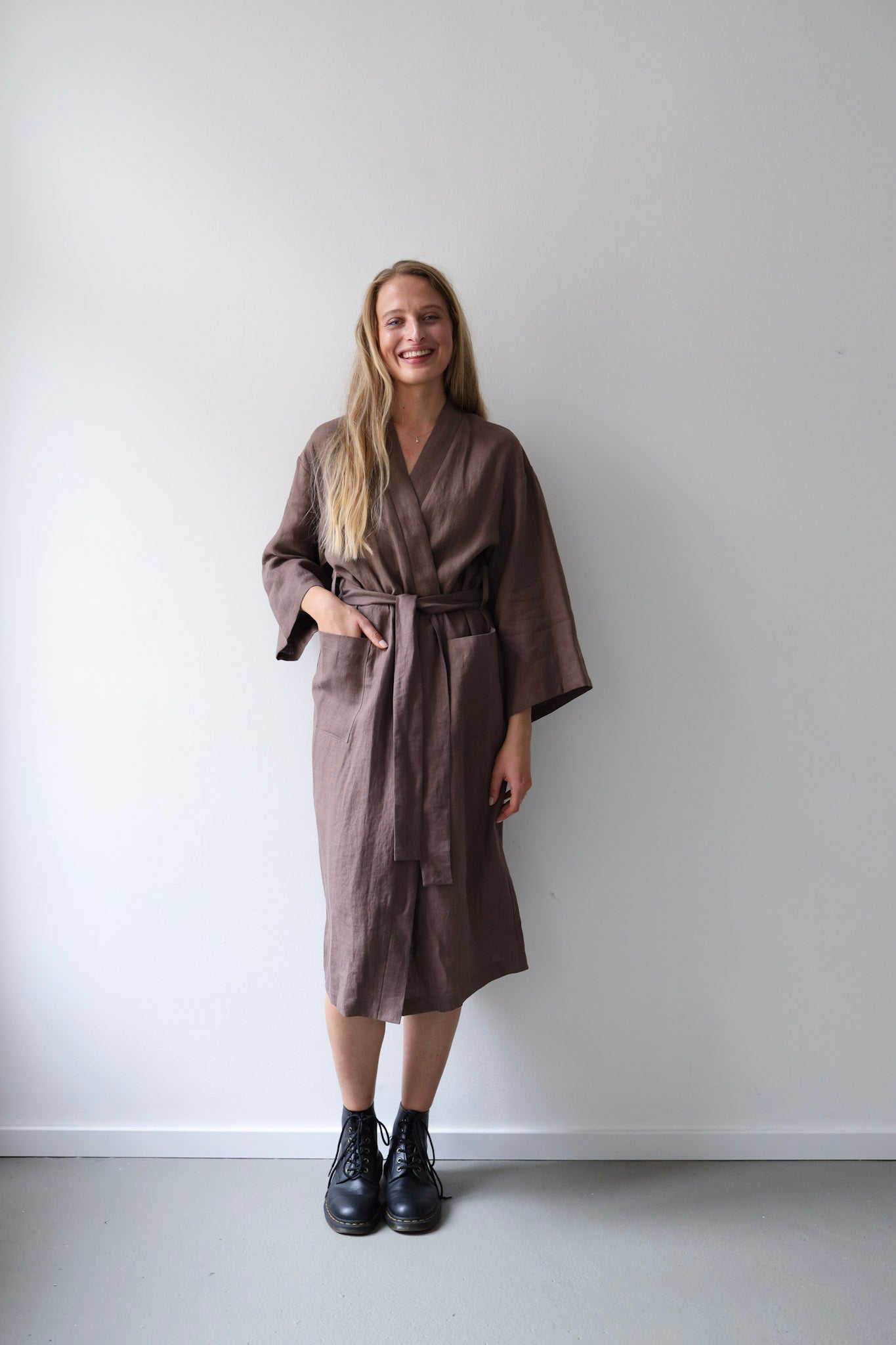 Lněné dlouhé kimono šaty GUST